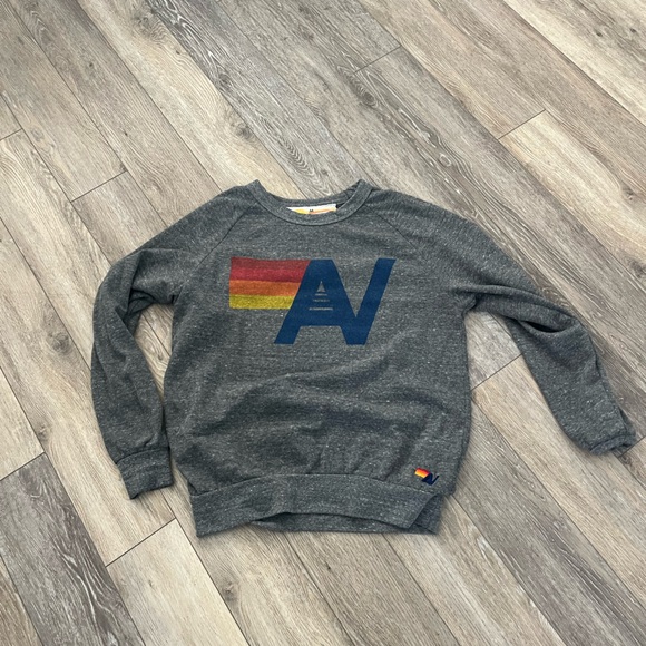 Aviator Nation Gray Sweatshirt with Blue Logo and Red-Yellow Stripe - Picture 2 of 2